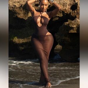 Elegant Brown Women's Swim suit with matching skirt cover up